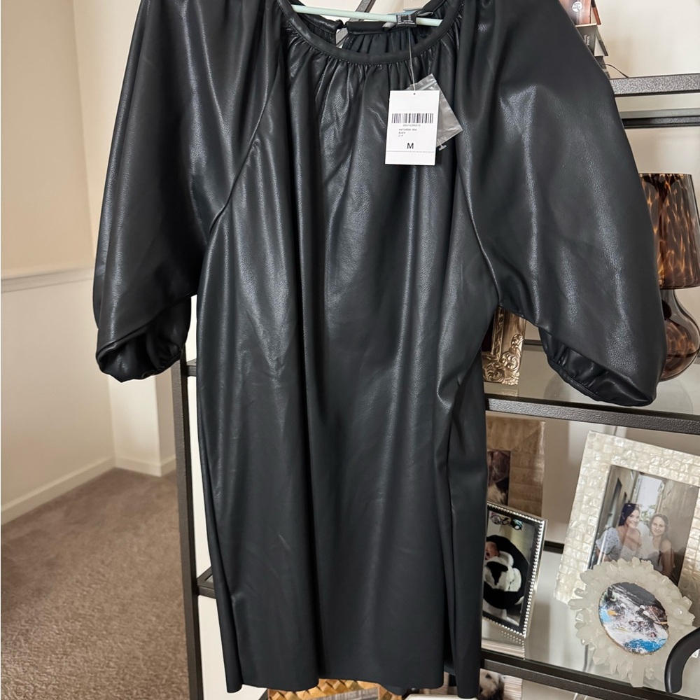 Faux Leather Short Black Dress